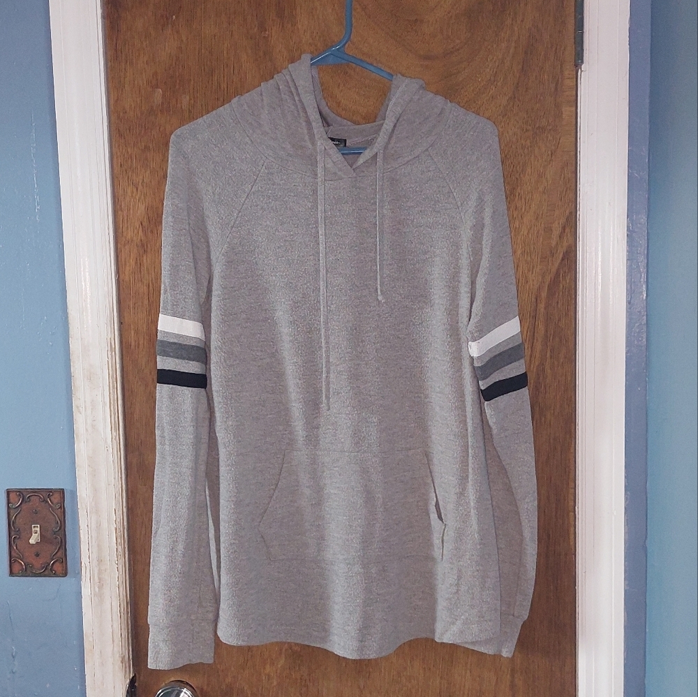 Tart Intimates Women's Gray Hoodie with Striped Sleeves